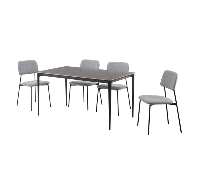 Conjunto de jantar com 1 mesa e 4 cadeiras STONE cinza Cinza