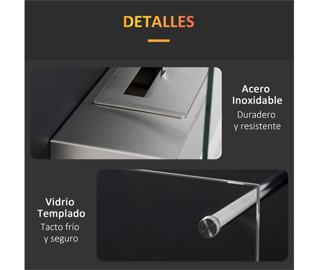 Lareira de Bioetanol Aço Inoxidável, Metal e Vidro Temperado Preto