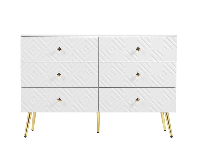 Aparador de 6 gavetas com motivos geométricos e pés 120 Branco