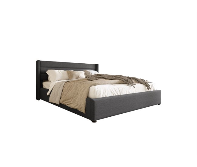 Cama de casal de linho com armazenamento 153x214