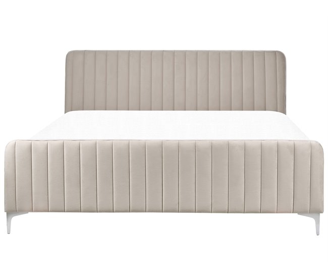 Beliani Cama com estrado Veludo LUNAN 186x215 Cinza