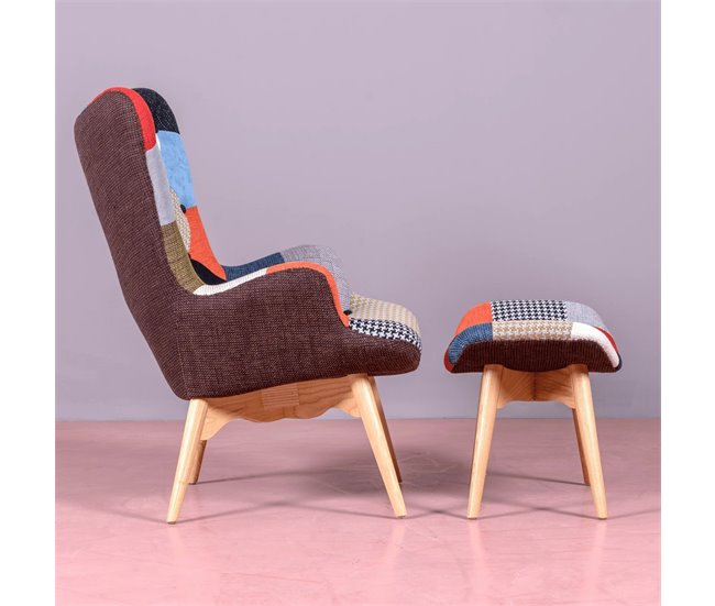 Poltrona com apoio para os pés  em patchwork - Featherston Multicor