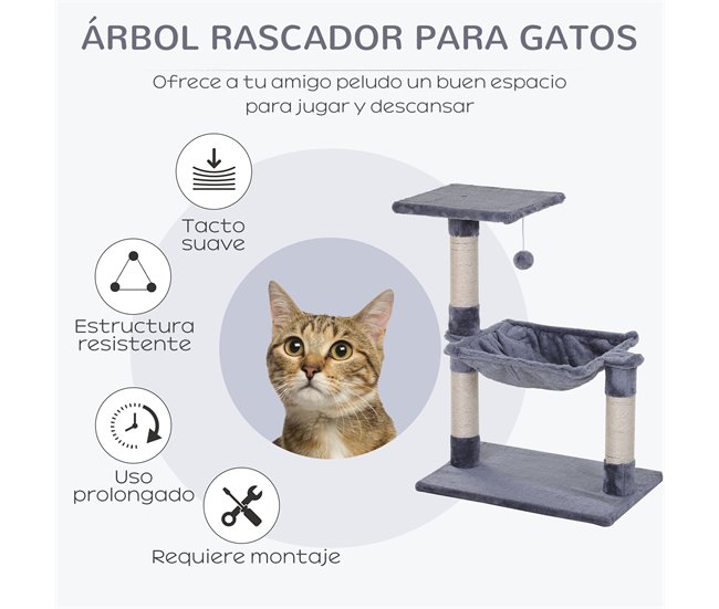 Arranhador para Gatos Aglomerado de Madeira, Pelúcia e Sisal Cinza