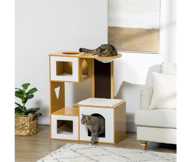Casa para Gatos MDF e Pelúcia PawHut Castanho