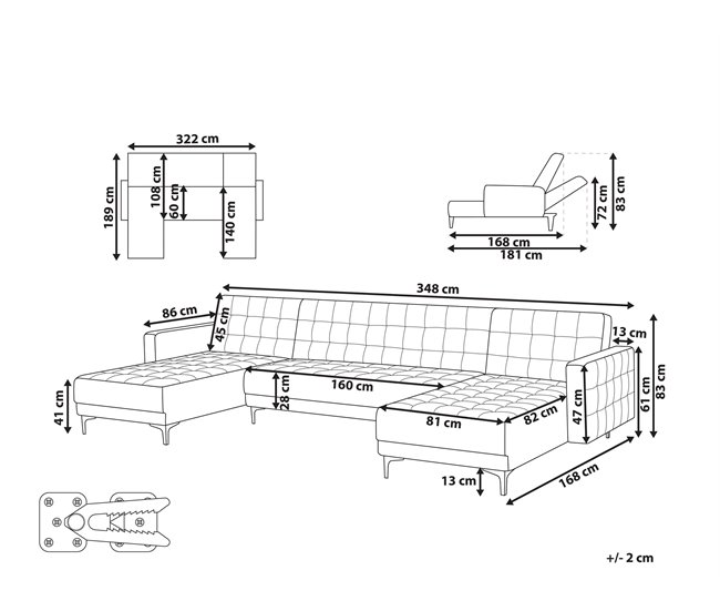 Beliani Sofá modular Terciopelo ABERDEEN Cinza Claro