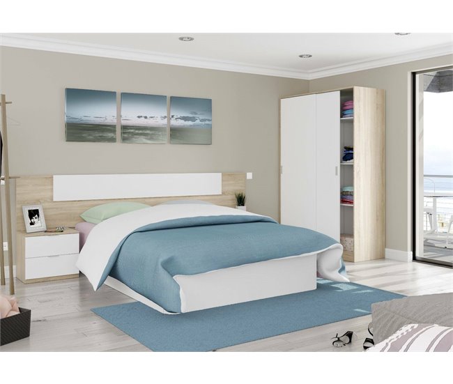Armário 2 portas com efeito madeira 120 Branco
