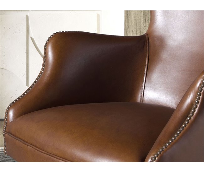ANGEL CERDA Cadeira giratória em pele castanha escura AlumÍnio