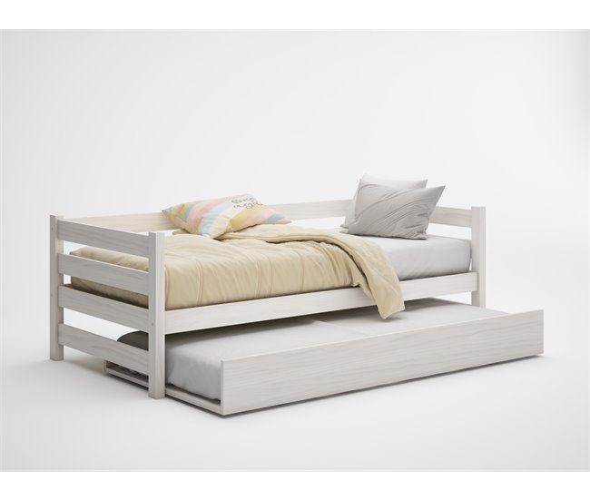 Cama de rodízio EKO II em madeira maciça branqueada 90x190cm Branco