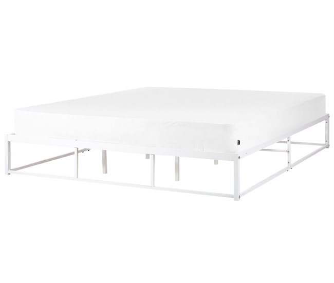 Beliani Cama com estrado Ferro VIRY 186x206 Branco