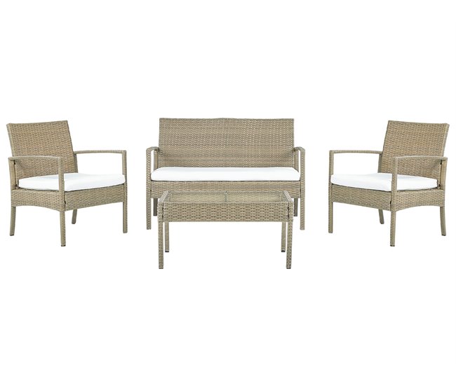 Beliani Conjunto lounge Ratan sintético MARSALA Bege