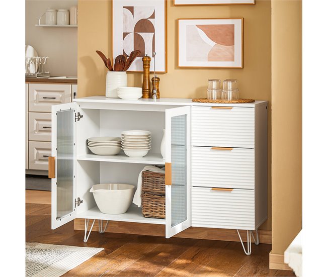Aparador de cozinha com vitrine de vidro FSB86-W SoBuy Branco