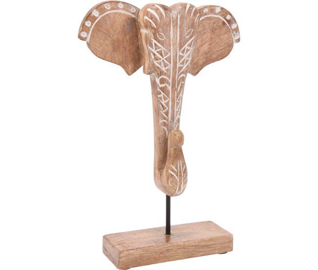Figura de elefante JOEL em base de madeira Natural/ Branco