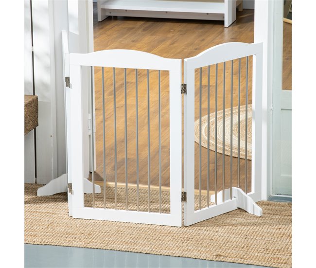 Barreira de Segurança para Animais de Estimação MDF e Aço PawHut Branco