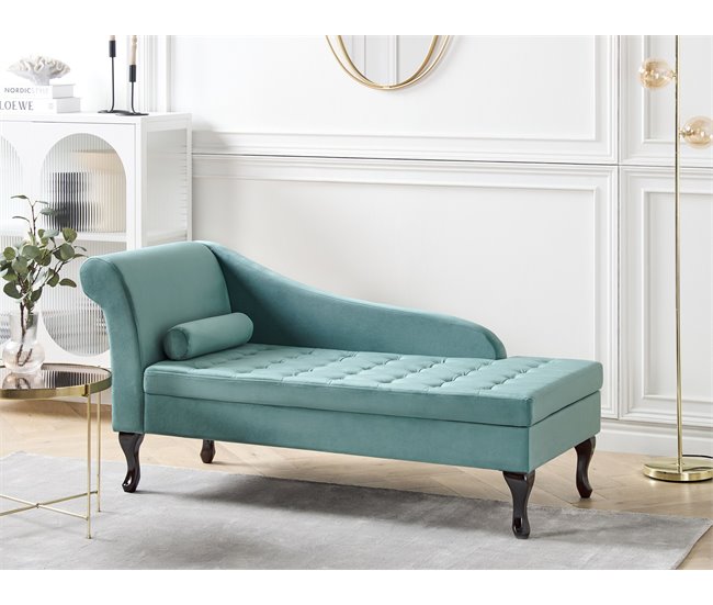 Beliani Chaise longue à esquerda Veludo PESSAC Azul/ Verde