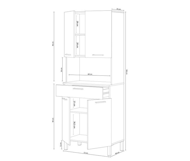 Armário de cozinha Colin 4 Portas 72 Natural/ Branco