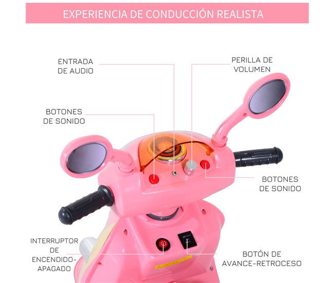 Moto elétrica metal e PP HOMCOM Rosa