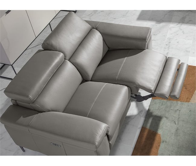 ANGEL CERDA Sofá de relaxamento de 2 lugares em pele cinzenta escura AlumÍnio