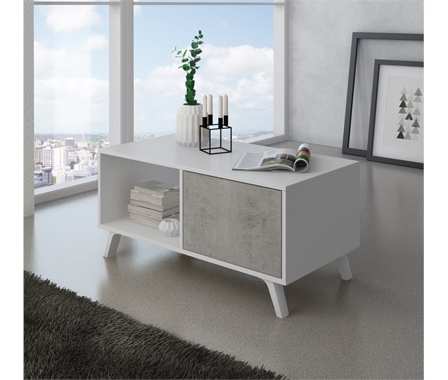  Mesa de centro para sala de estar - 45 x 92 x 50 cm 92x50 Branco/cinza