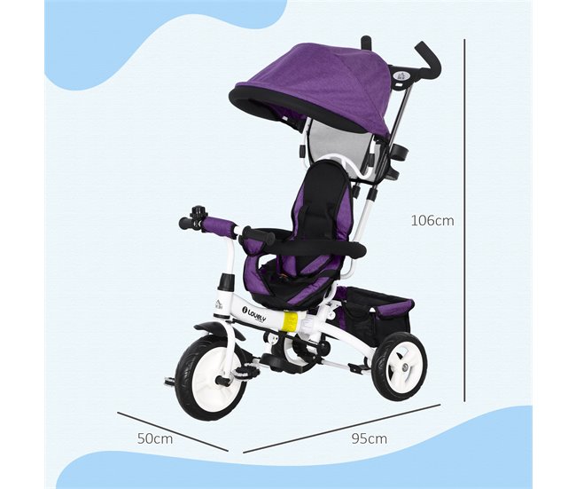 Triciclo Evolutivo para Bebés Poliéster e Metal HOMCOM Roxo