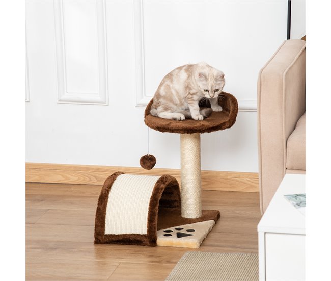 Arranhador para Gatos Aglomerado de Madeira, Pelúcia e Sisal Castanho