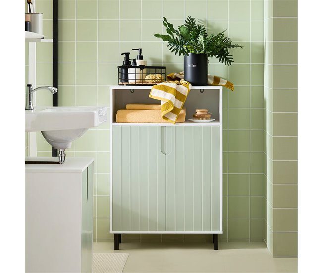 Armário de casa de banho de chão com 2 portas BZR138-GR SoBuy Verde