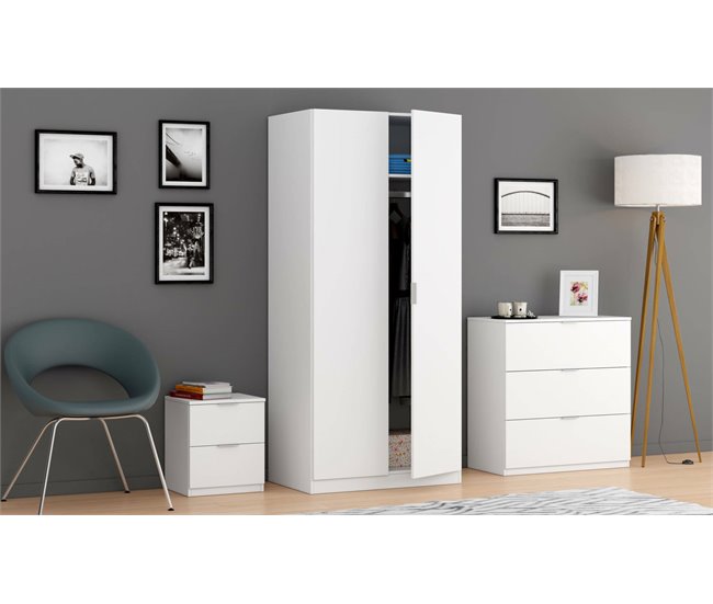 Armário 2 portas com efeito madeira 81 Branco
