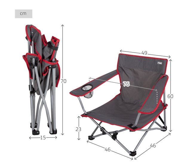 Aktive Cadeira de acampamento baixa dobrável cinza Cinza Escuro
