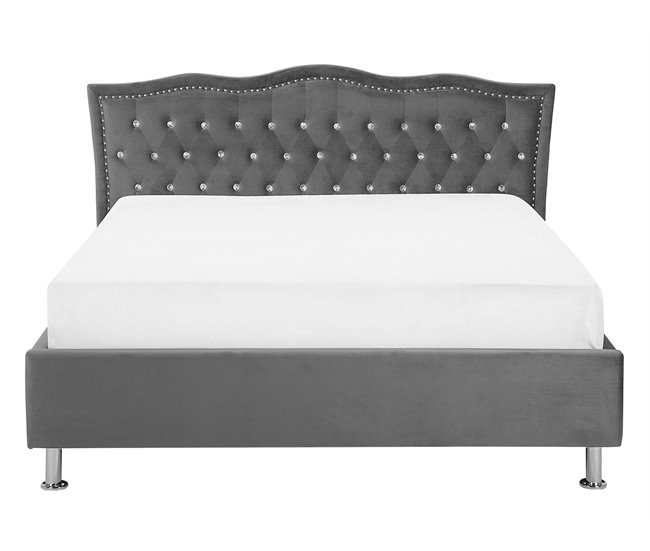 Beliani Cama com estrado Veludo METZ 168x217 Cinza Escuro