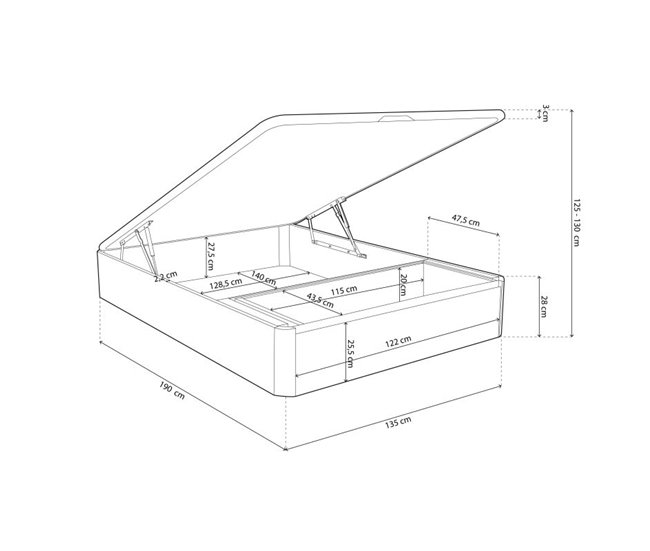 Sommier rebatível Luxo Max 3D 135x190 Branco/cinza
