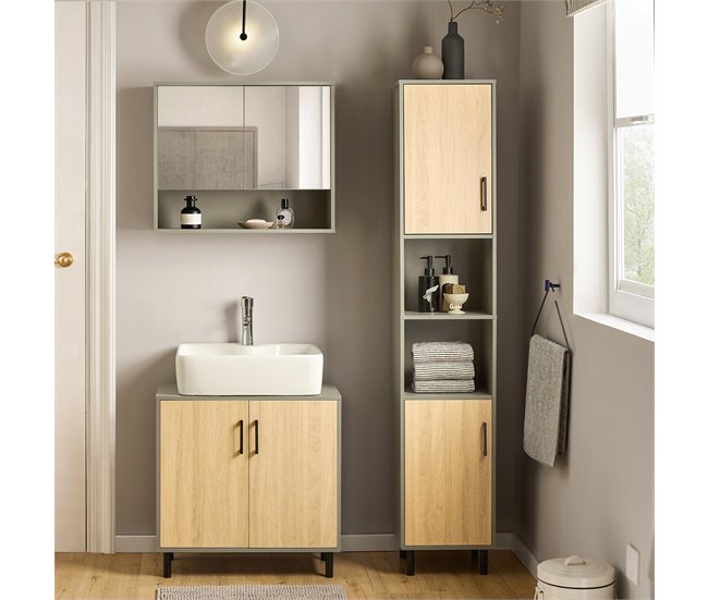 Armário de casa de banho alto com 2 portas BZR131-NG SoBuy Cinza