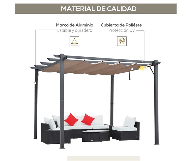 Pérgola Alumínio, Aço e Poliéster Outsunny 300x300 Preto