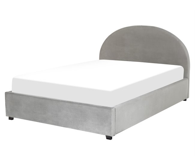 Beliani Cama com armazenamento Veludo VAUCLUSE 174x214 Cinza Claro
