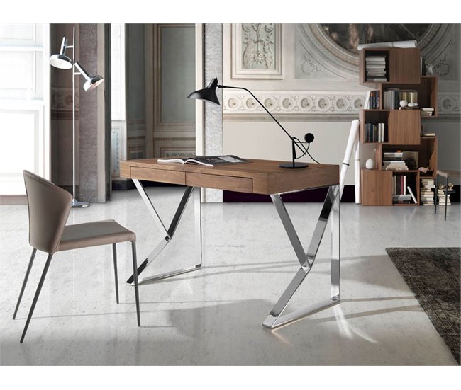 ANGEL CERDA Secretária em nogueira e aço cromado Nogal