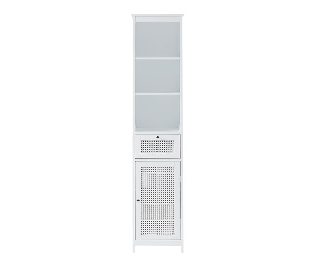 Armário alto Karlsøy com gaveta MDF PVC rattan Branco