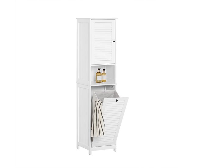 Armário alto de banho com 1 cesto para roupa suja BZR124-W SoBuy Branco