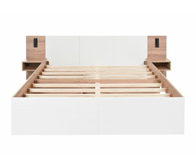 Cama de casal king size com efeito madeira