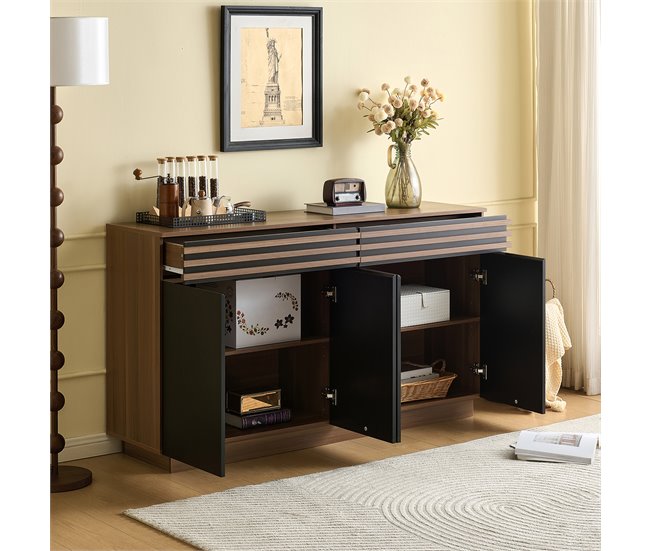 Aparador com 4 portas e 2 gavetas Preto