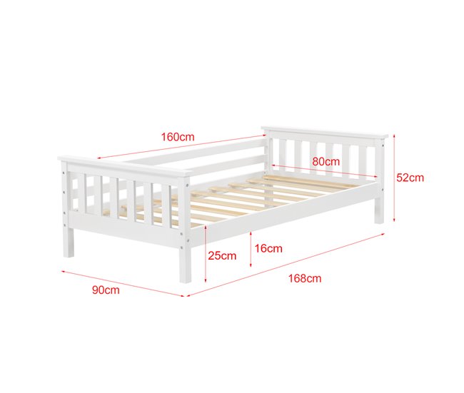 Cama Nuuk para crianças com estrado de ripas e protecção contra quedas 90x168 Branco/ Bege
