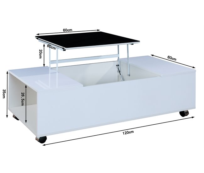 Mesa de centro elevável branco SAM Branco/ Preto
