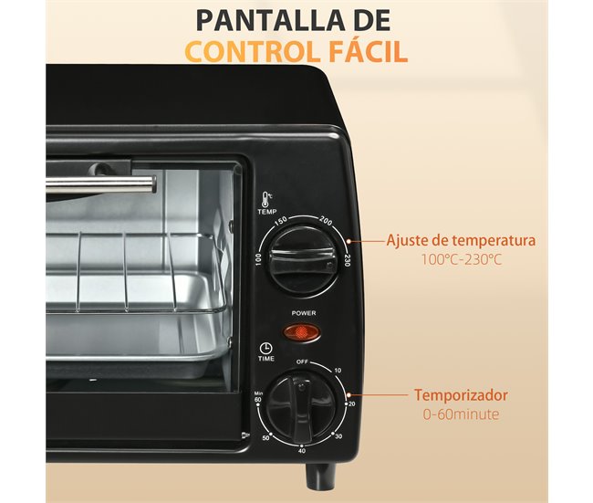 Mini Forno Elétrico Metal, Aço Inoxidável e Vidro Temperado Preto