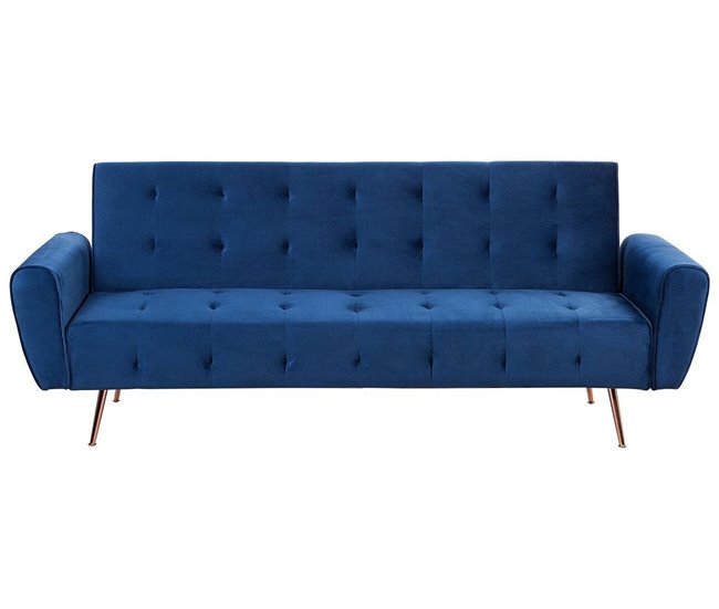 Beliani Sofá-cama Veludo SELNES Azul Marino