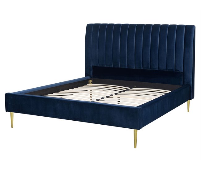 Beliani Cama com estrado Veludo MARVILLE 182x225 Areia
