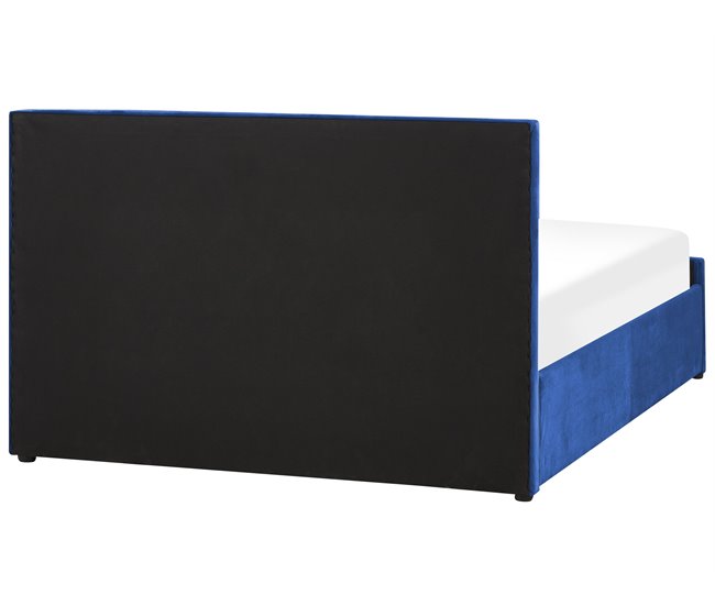 Beliani Cama com armazenamento Veludo ROCHEFORT 150x214 Azul Marino