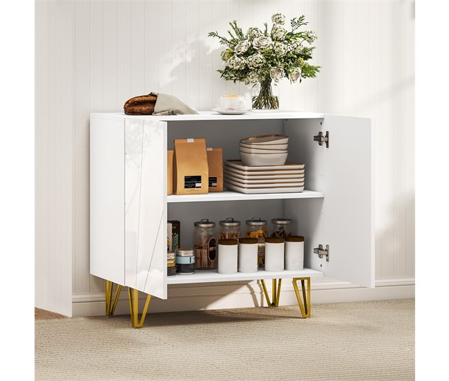 Aparador Melamina de Madeira e Metal HOMCOM Branco