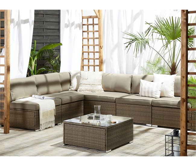 Beliani Conjunto lounge BELVEDERE Castanho