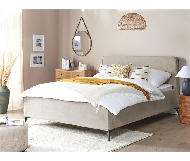 Beliani Cama com estrado Poliéster VALOGNES 172x220 Cinza Claro
