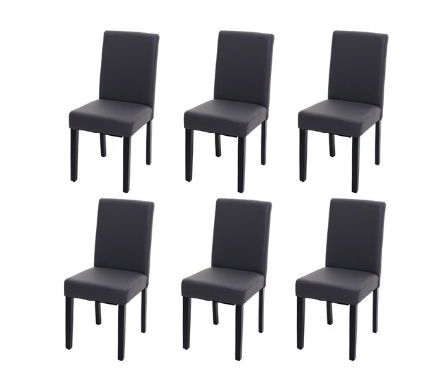 Conjunto de 6 cadeiras de sala de jantar de design moderno em pvc cinza fosco com pernas de madeira escura 04_0007659