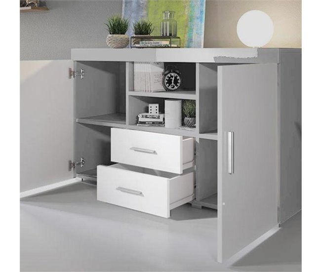 Aparador Sala de estar e jantar 2 portas 2 gavetas Roque 140 Branco/cinza