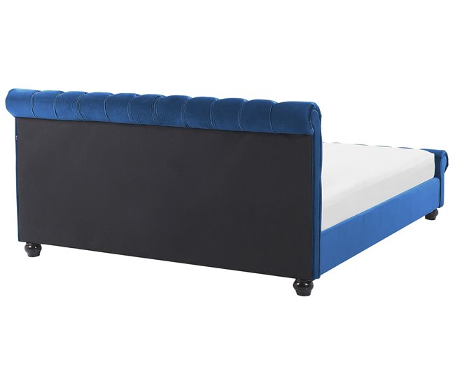 Beliani Cama com estrado Veludo AVALLON 192x233 Azul Marino