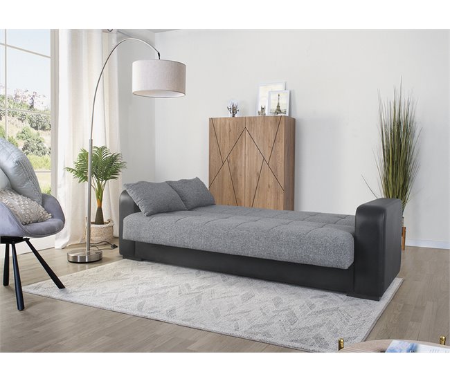 Sofá cama PRIMA  3 lugares preto cinza Preto / Cinza